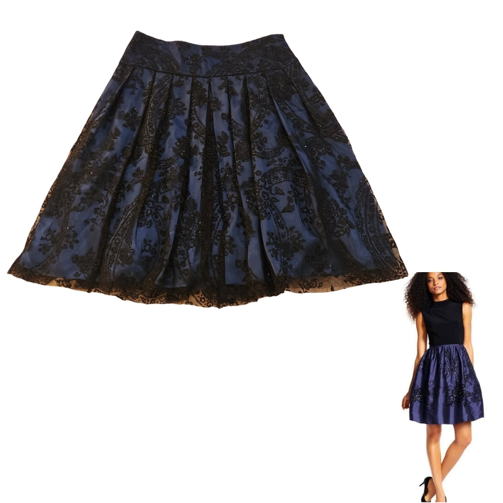 Adriana Pappel Evening Flare Lace Black Green High Waist Partskirt Size 12